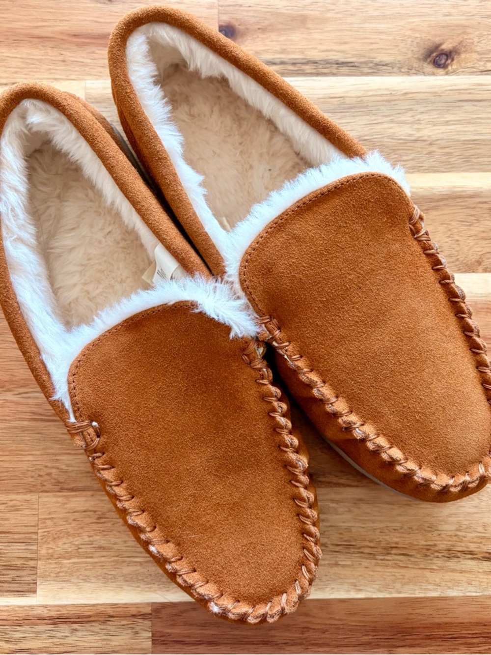 J. Crew Chestnut Suede Fleece-Lined Moccasin Slippers